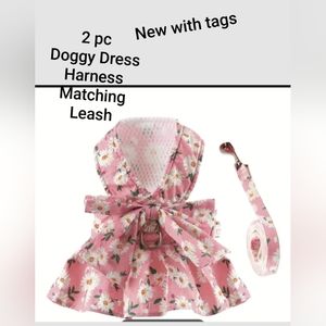 🐕🐩HOST PICK 🐕Pink Floral Puppy/Dog Dress Harness with Matching Leash NWT